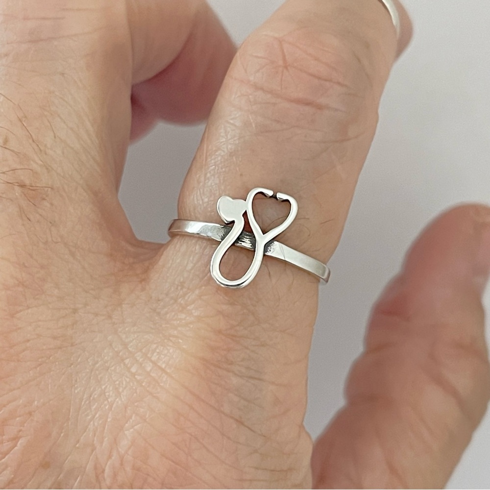 Sterling Silver Heart Stethoscope Ring, Doctor Ri… - image 4